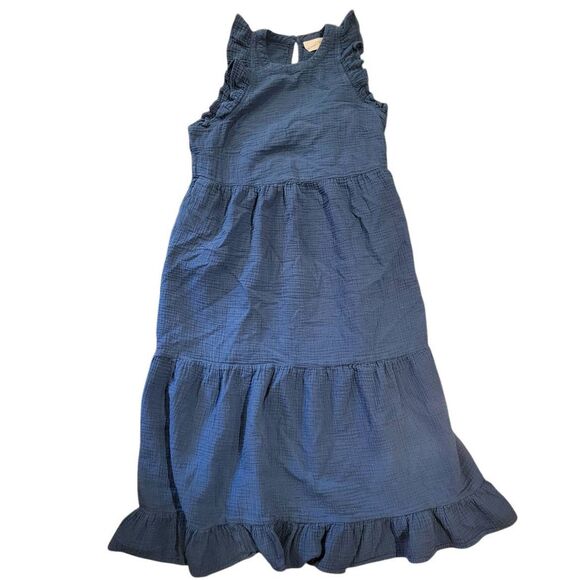 Universal Thread Dress Women's Medium Teal Blue Corron Gauze Midi Tiered Ruffle - Picture 3 of 5